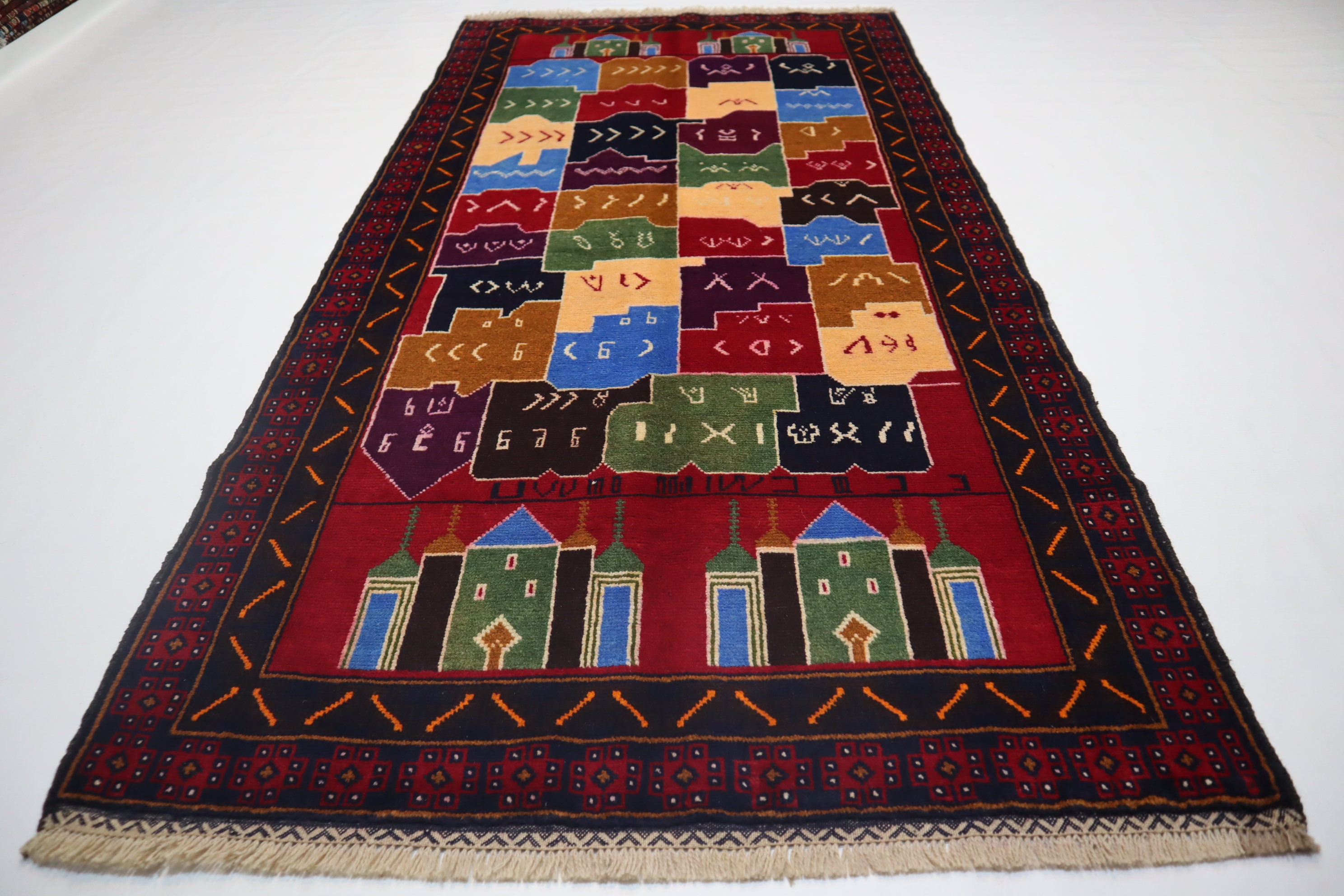 3'4x6'5 Ft Afghan Vintage Pictorial Rug 100% Wool Handmade Rug