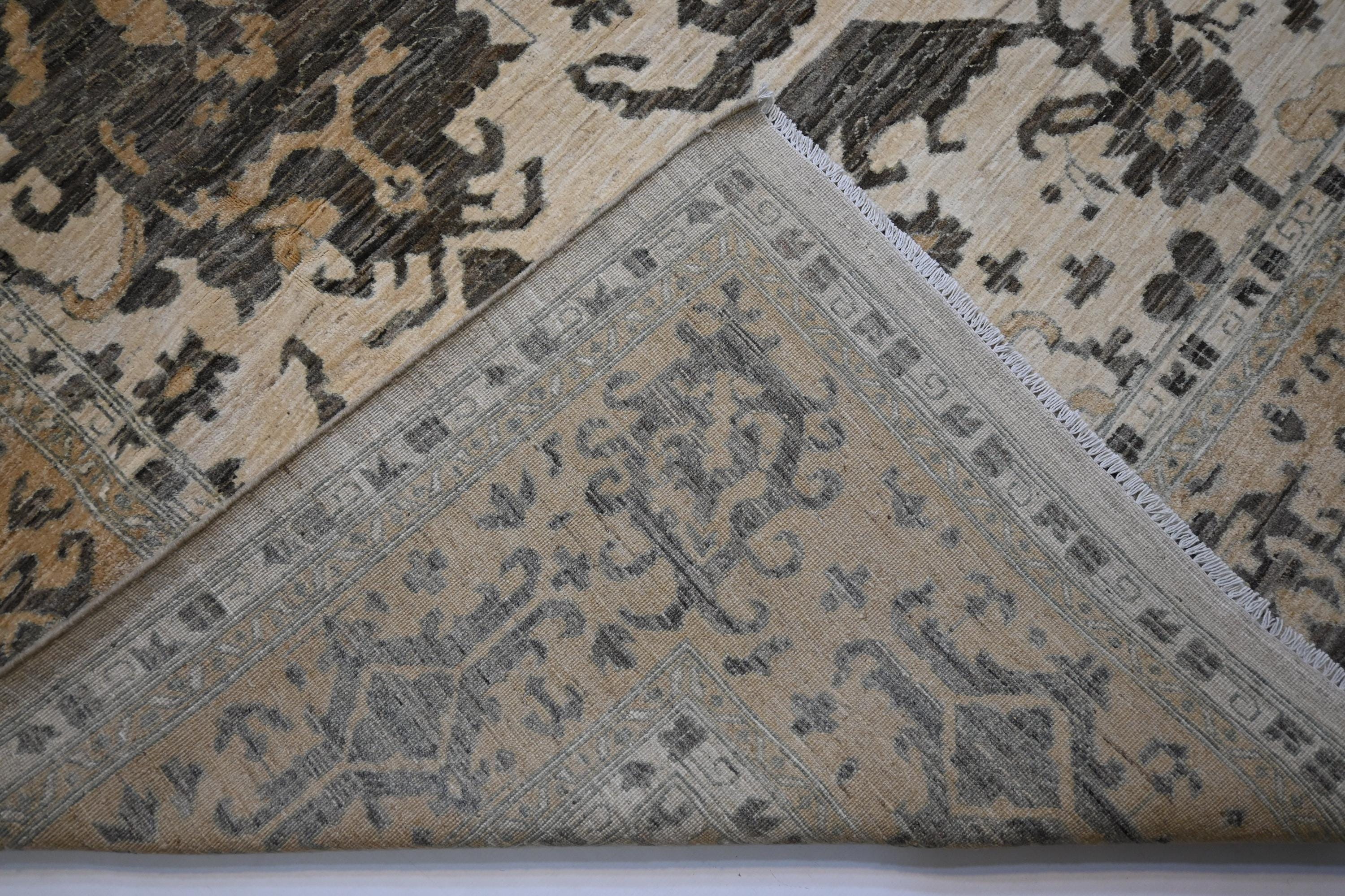 インド　カシミール　ウールラグ 大きめ 9x12 大型ウシャックラグ/アフガニスタン手織りウールラグ/天然植物