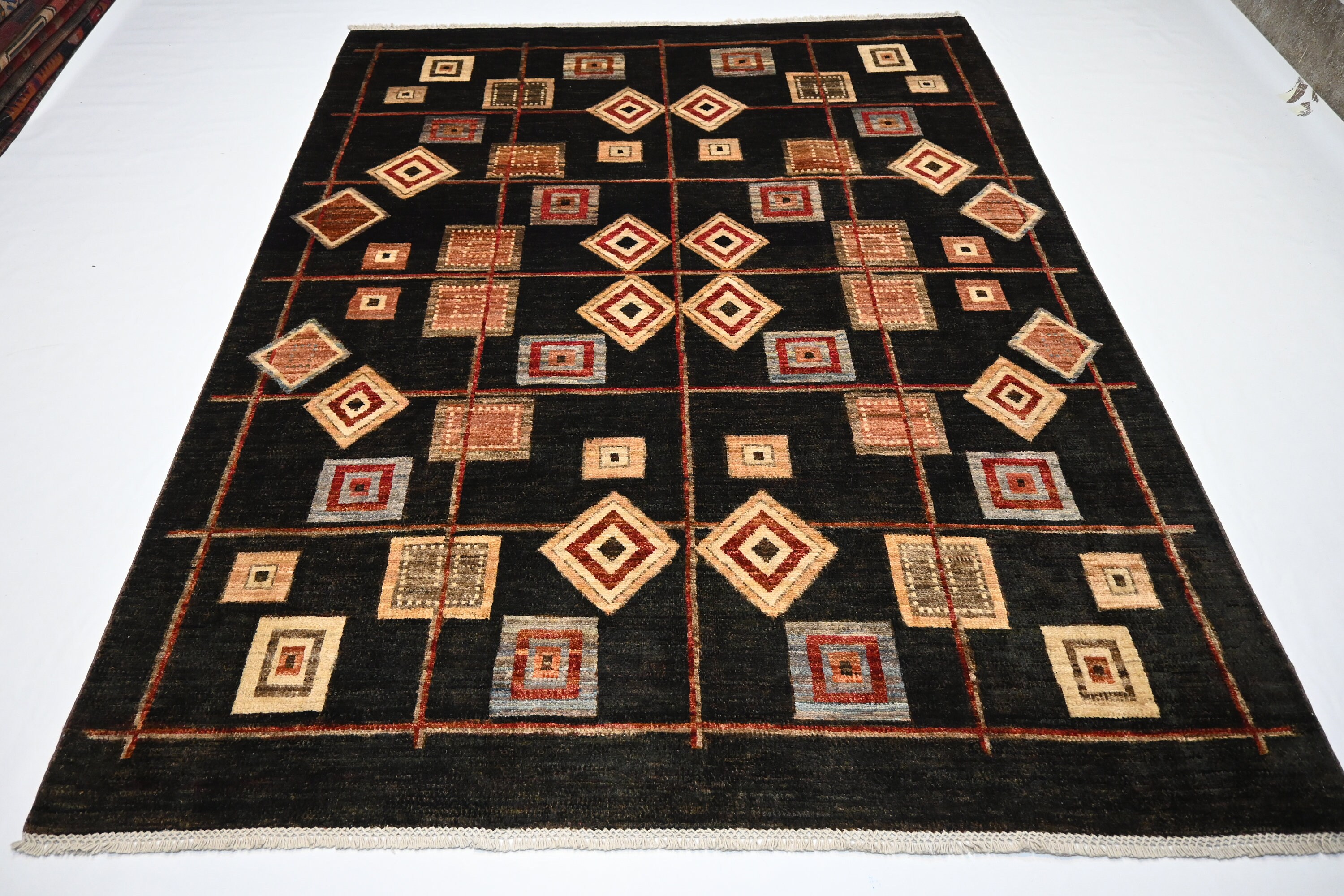 6x7 Black Gabbeh Area Rug/ Afghan Handmade Wool Area Rug/ Mdern Rug/ Natural Veg dyes Rug/ Oriental Turkmen Rug/ Living room Rug Bedroom Rug