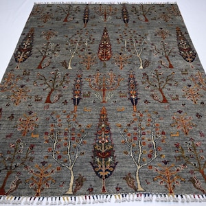5x7 Natural Pictorial Rug 5&#39;0x6&#39;4&quot; Tree Of Life Rug/ Afghan fine Quality Handmade Wool Rug/ Oriental Turkmen Natural Dyes Rug/ Kid Room Rug