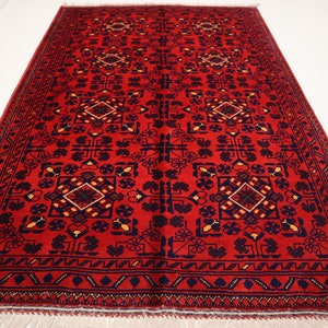Afghan Bukhara Rug 3&#39;4x5&#39;3 ft Afghan Hand Knotted Wool Rug/ Oriental Fine Quality Area Rug / Rug for Bedroom/ Office/ Kitchen/ Entry way Rug