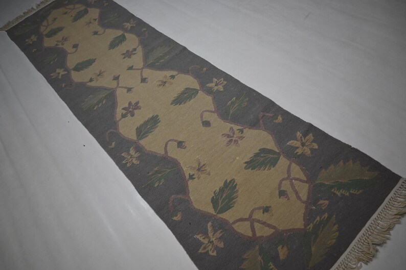 2 x 8 ft löparmatta/ Beige afghansk flatvävd Kilimmatta/ Turkmensk handgjord ullmatta/ 70 x 250 cm Vegetabiliska färgämnen Matta/ Turkmensk matta/Löpare i korridoren bild 5