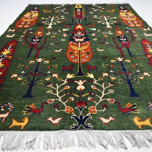 5x7 Green Tree of life Rug/ Fine Quality Area Rug/ Oriental Rug/ Exquisite Pictorial Rug/ Afghan Handmade Rug/ High Pile Wool Kids Room Rug