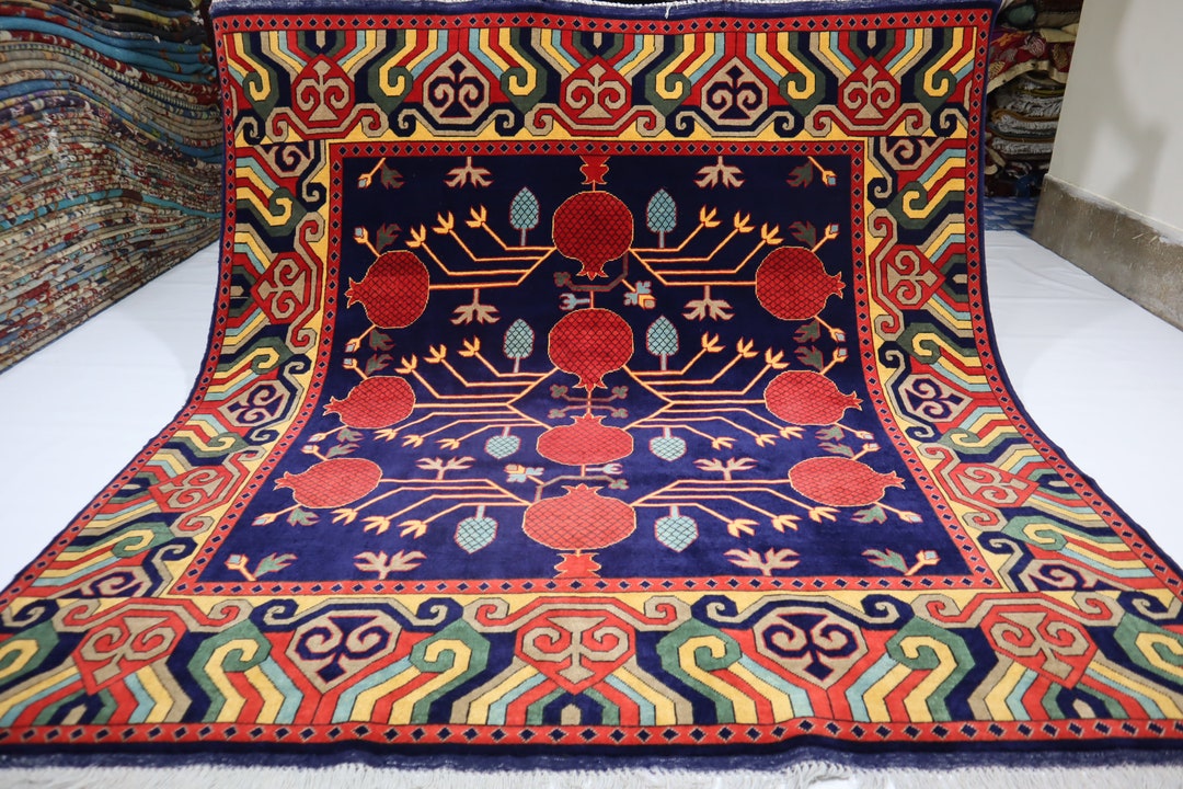 7x7 Square Rug/ 200x200 Cm Afghan Navy Blue Fine Quality Etsy