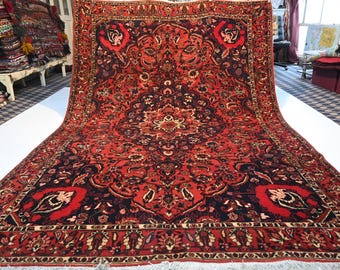 7x10 Large Vintage Rug/ Turkish Caucasian rug/ Afghan Handmade Wool rug/ Oriental Medallion Heriz Rug/ Turkmen Tribal Rug/ Dining Table Rug