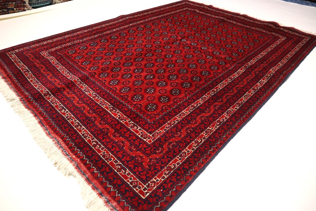 5x7 Afghan Red Mowri Rug Turkmen Handmade Wool Area Rug/ Oriental