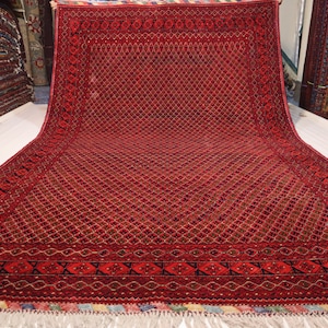 6&#39;4x10&#39;3 ft Afghan Fine Bukhara Rug/ Rich Red Turkmen Hand Knotted Wool Area Rug/ Oriental Rug/ Rug for Bedroom/ Living Room Rug 200x310 cm