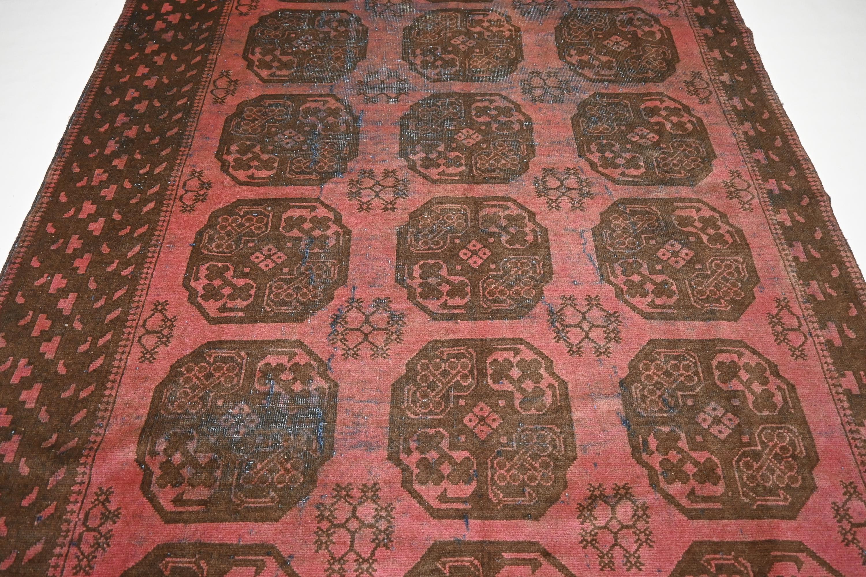1900s Antique Pink Rug 7x9 Turkmen Tekke Ersari Rug/ No Pile