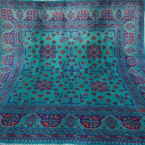 5x5 Turquoise Square Rug/ Turkmen Khal Muhammadi Bukhara rug/ Handmade Wool Rug/ Vintage Pattern Oriental Rug/ Living Room Rug for Bedroom