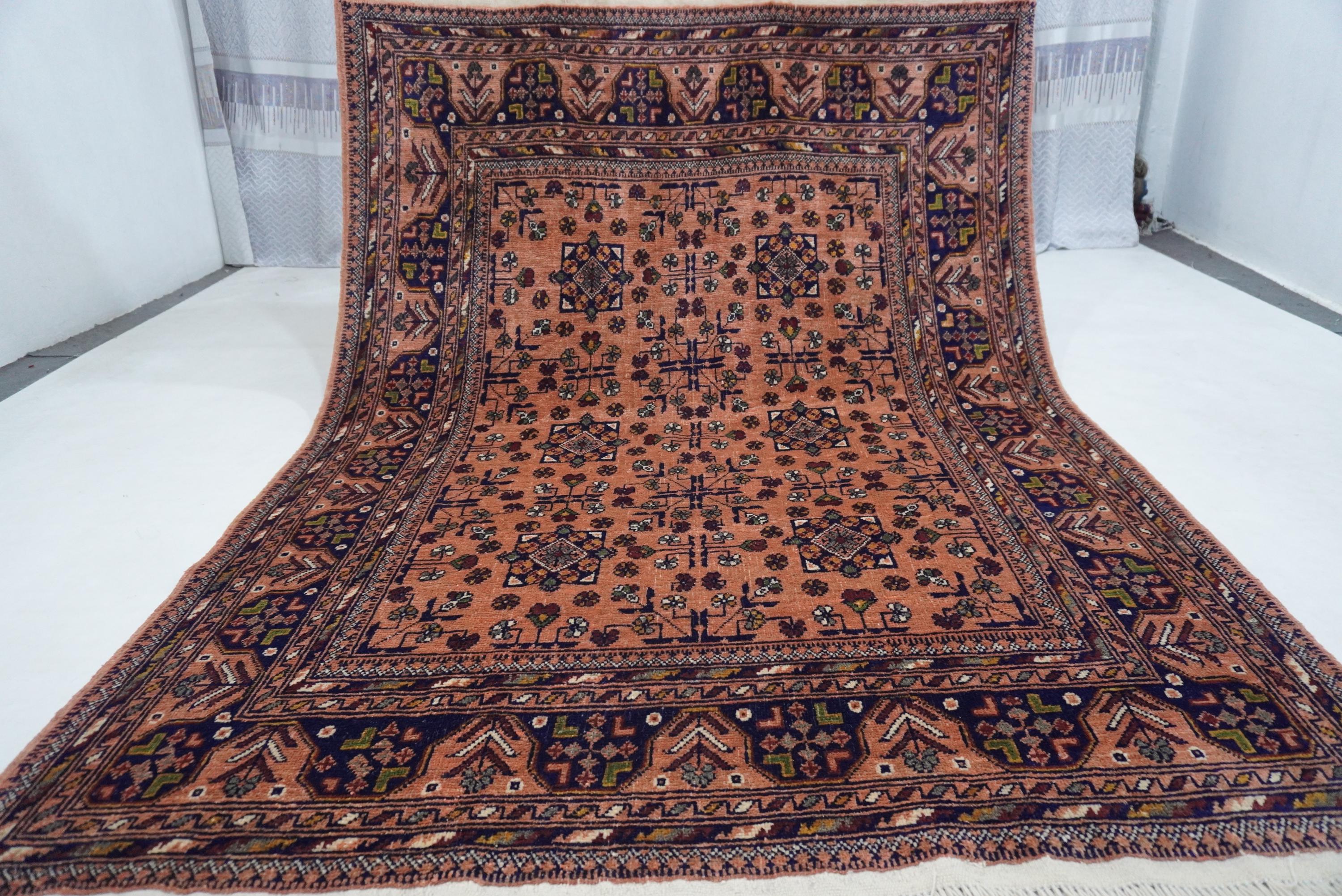 7x5インチ テラコッタラグ/アフガニスタン ブハララグ/ヴィンテージ