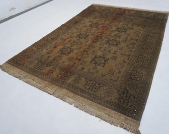 Terracotta Rug 4x6 ft Afghan Rug 125x190 cm Vintage Pattern Bukhara Rug/ Handmade Rug/ Wool Rug/ Turkmen Tribal Rug/ Bedroom Rug/ Office Rug