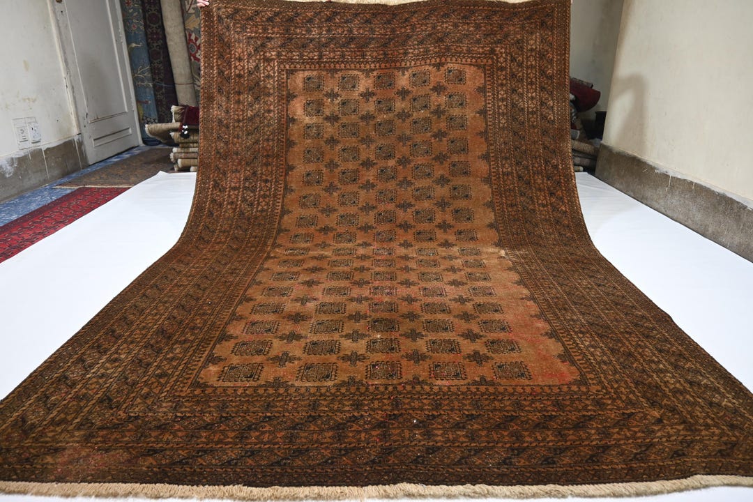 6'5x9'2 Ft Terracotta 1920s Antique Rug/ Afghan Mowri Rug/ Turkmen ...