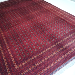 7x10 Large Antique 1970s Rug/ Handmade Wool Rug/ Turkmen Tribal Rug/ Afghan Mowri Gull Rug/ Oriental Soft Pile Rug/ Dining Table Bedroom Rug