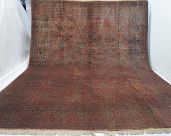 8x10 Square Rug/ Brownish Terracotta Rug/ Afghan Vintage Pattern Bukhara Rug/ Handmade Wool rug Turkmen Tribal Rug/ Bedroom Rug Oriental Rug