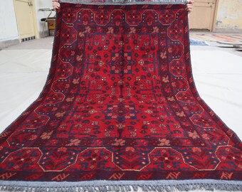 3x5 Vintage Bukhara Rug 3'4x5 ft Authentic Turkmen Khal Muhammdi rug/ Afghan Handmade Wool Area Rug/ Oriental Rug/ Rug for Bedroom/ Bathroom