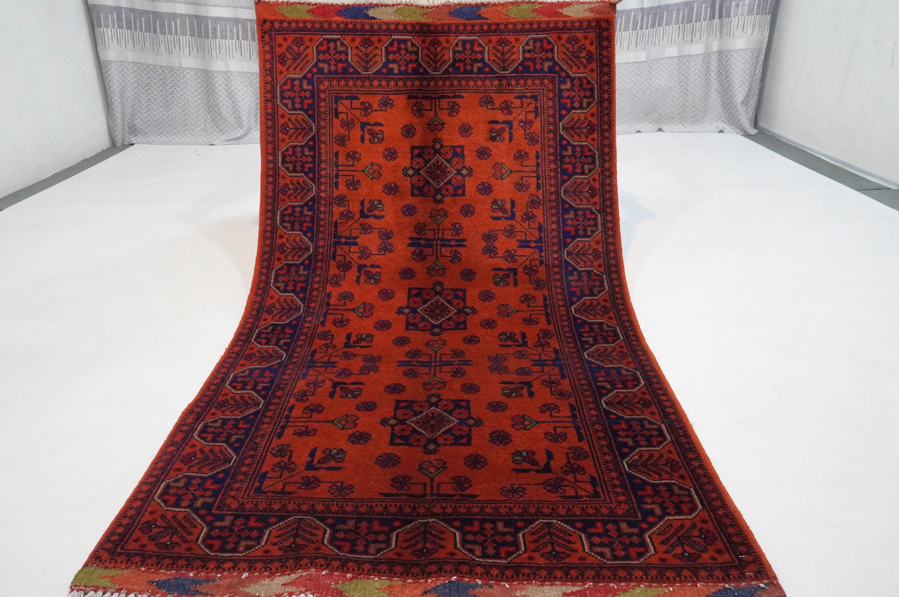 3x5 オレンジ アフガンラグ/アフガニスタン 高級ウールラグ/部族