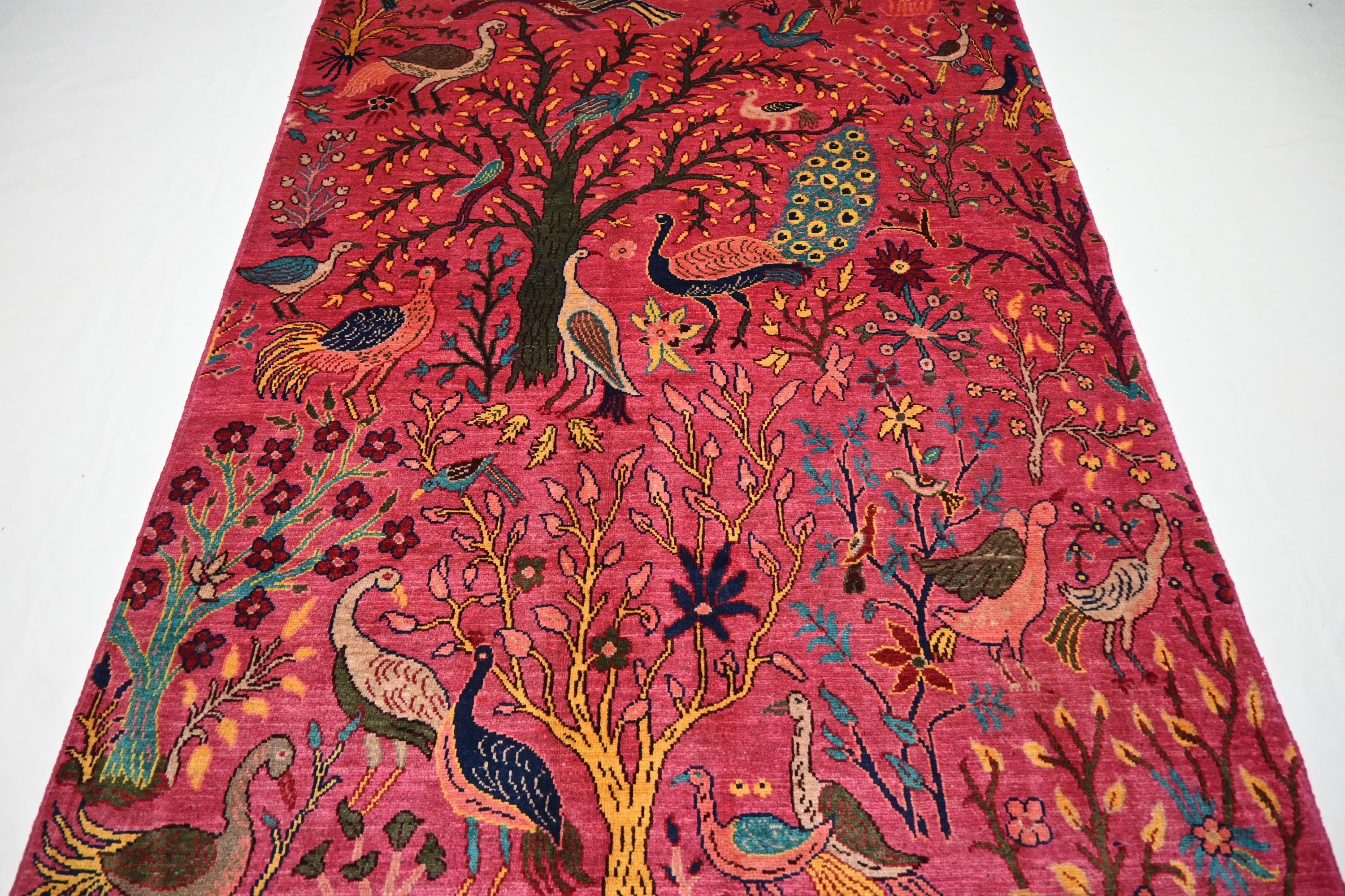 豪華な総刺繍 シルク ヴィンテージラグ 鳥と植物デザイン Ｊ17 il_fullxfull.6226438714_ntg6.jpg