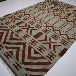 5x8 Modern Kilim Rug/ Light Blue Orange Afghan Hand Woven Veg dyes Wool Bohemian Gabbeh Area Rug/ Rugs for Living room rug/ Reversible Rug