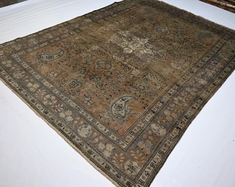1910s Antique 6x9 Caucasian rug/ Afghan Handmade Wool rug/ Turkmen Tribal Rug/ Vintage No Pile Faded Rug/ Living Room/ Oriental Rug 6'3x8'8"