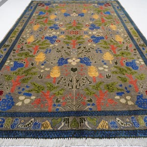 One of a Kind Natural Rug 7x10 Afghan Hand Knotted Wool rug/ Multiple Trees Pictorial Rug/ Turkmen Tribal Rug/ Bedroom Rug/ Living Room Rug