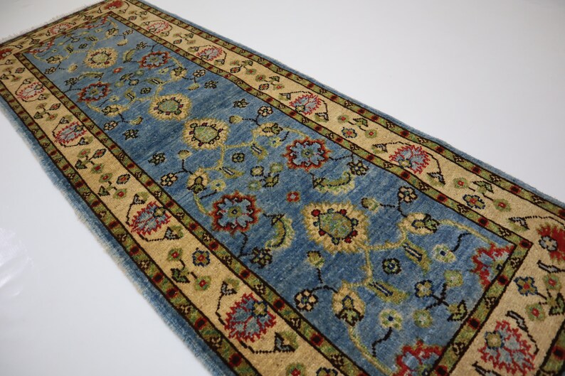 6 Ft Runner Rug/ Blue Ziegler Design Rug 2'1x5'9/ Fine Quality Handmade ...