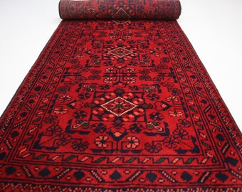 Tappeto passatoia da 5 piedi / Colori rosso turchese verde 1'9x5'4 Tappeto afghano Bukhara di alta qualità 2x5 Tappeto tribale turkmeno in lana fatto a mano / Tappeto orientale da pavimento
