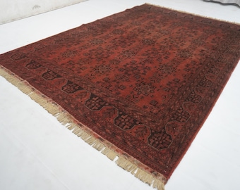 5'9x8'4 ft Vintage Terracotta rug 100% Handmade Old Turkmen famous Bukhara Rug/ Tribal Area Rug/ Oriental Rug/ Bedroom Rug/ Living Room rug