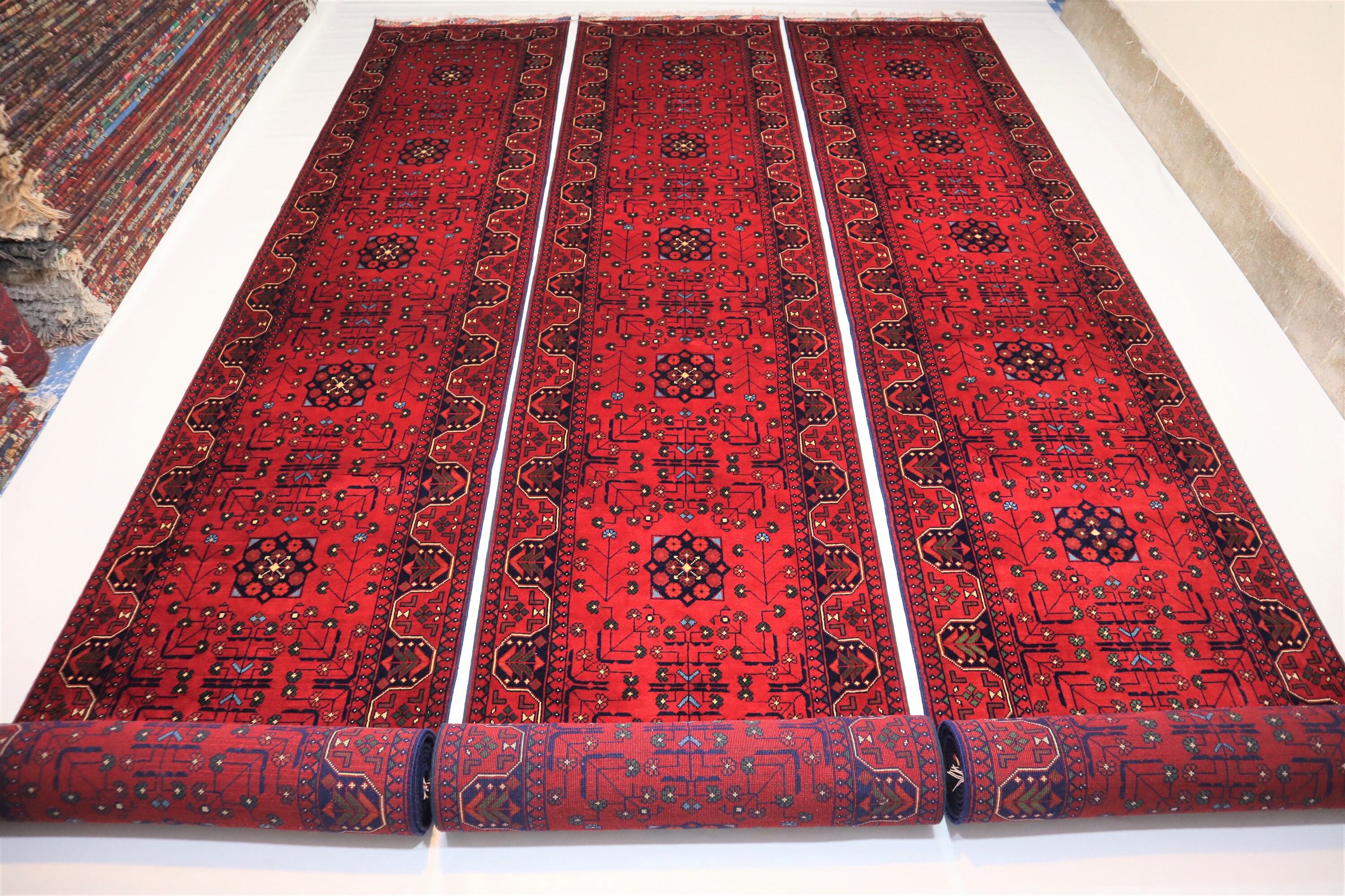 Tapis de course rouge Boukhara extra long de 22 pieds
