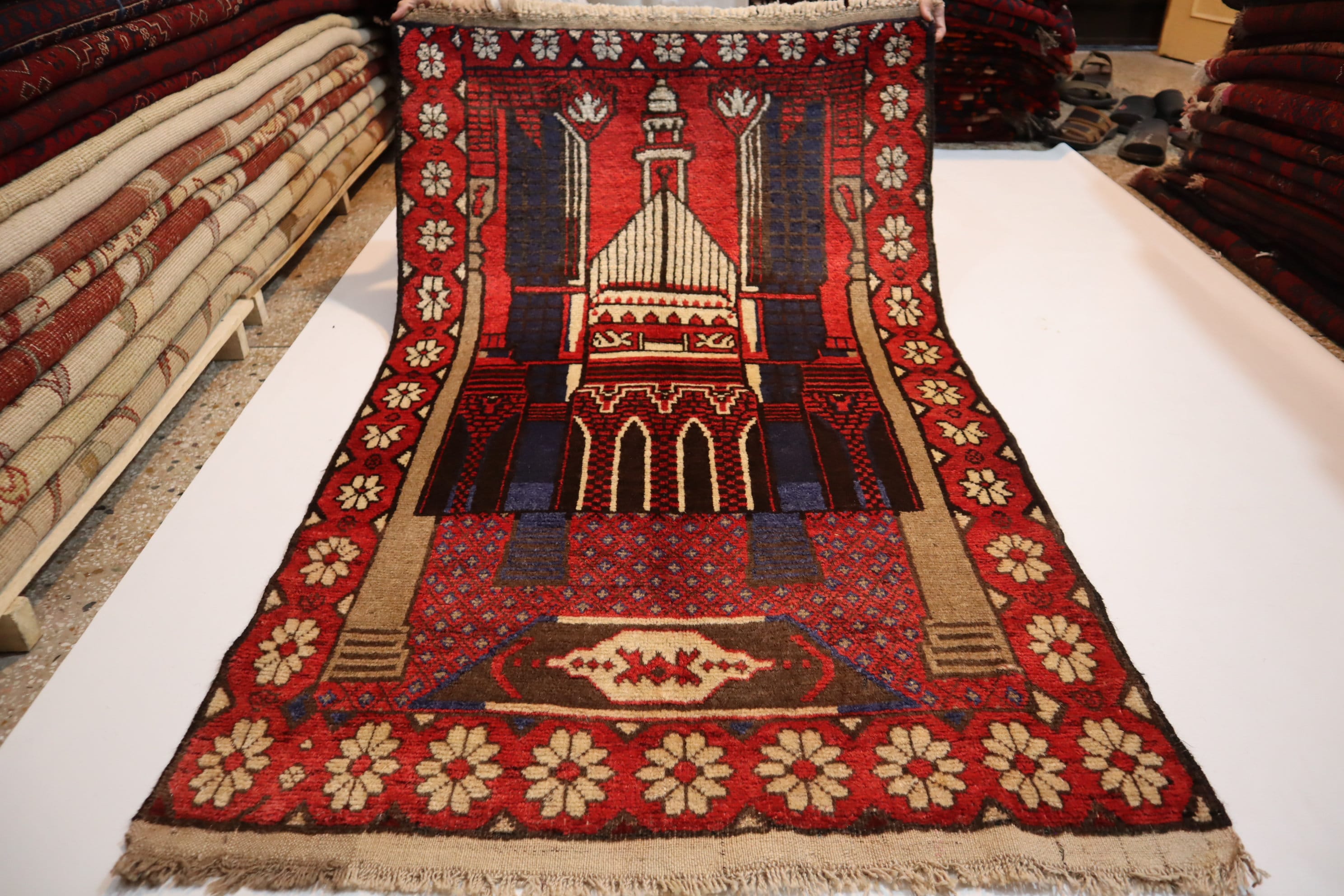 Vintage Prayer Rug 3x5 Afghan Prayer Bukhara Rug / Oriental