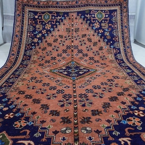 7x10 Afghan Rug 6&#39;8x10&#39;3 ft Terracotta Rug Turkmen Caucasian Rug/ Antique Pattern Rug/ Soft Pile Area Rug/ Handmade Wool Rug Living Room Rug