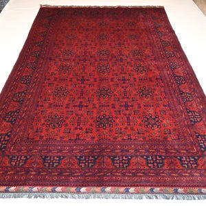 200x300 Afghan Tribal Buchara Teppich / Vintage Design Roter Orientteppich / Turkmenischer Handgewebter Wollteppich / Wohnzimmer / Schlafzimmer