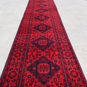 Alfombra de pasillo de 13 pies de largo, alfombra turcomana de Bukhara, alfombra de lana 100 % hecha a mano, alfombra afgana oriental Khal Muhammadi, alfombra de cocina, alfombra de pasillo