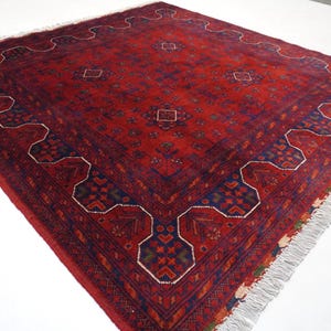 5x5 Square Rug/ Red Turkmen Tribal Bukhara rug Handmade Wool Rug/ Oriental Vintage Rug for Living Room Rug for Bedroom Rug 150x150 cm Square