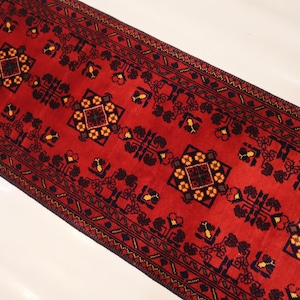 1&#39;8x5&#39;4 Afghan Bukhara Rug 50x160 cm Stunning Soft Pile Wool Fine Red Rug/ Oriental Turkmen Rug/ Hallway Runner Rug/ Kitchen Runner Rug 2x5