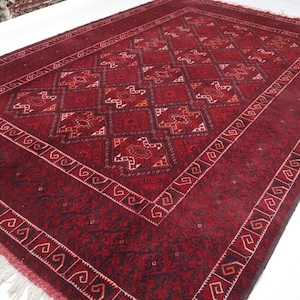 6&#39;8x9&#39;10 ft Turkmenischer Geometrischer Buchara Teppich / Afghanischer Wollteppich / Orientalischer Roter Teppich für Schlafzimmer / Büro 200x300