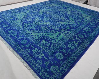 8x10 Blue with Turquoise Rug 8'2x9'10 ft Afghan Handmade Wool rug/ Turkish Overdyed Heriz Rug Tribal Soft Pile Area Rug/ Bedroom Living Room
