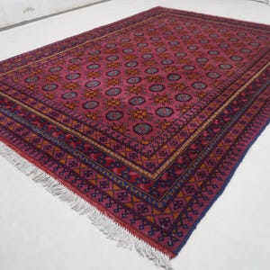 6x8 Pink Afghan Rug/ Turkmen Mowri Gull Bukhara Rug/ Handmade Wool Rug/ Tribal Rug/ Rug for Living Room/ Oriental Rug 170x240 cm Area Rug