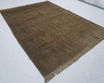 5&#39;0x6&#39;9 ft Antique Terracotta rug 5x7 Afghan Handmade Wool rug/ Turkmen Tribal Bukhara Rug/ Vintage Fine Rug/ Living Room Rug/ Oriental Rug