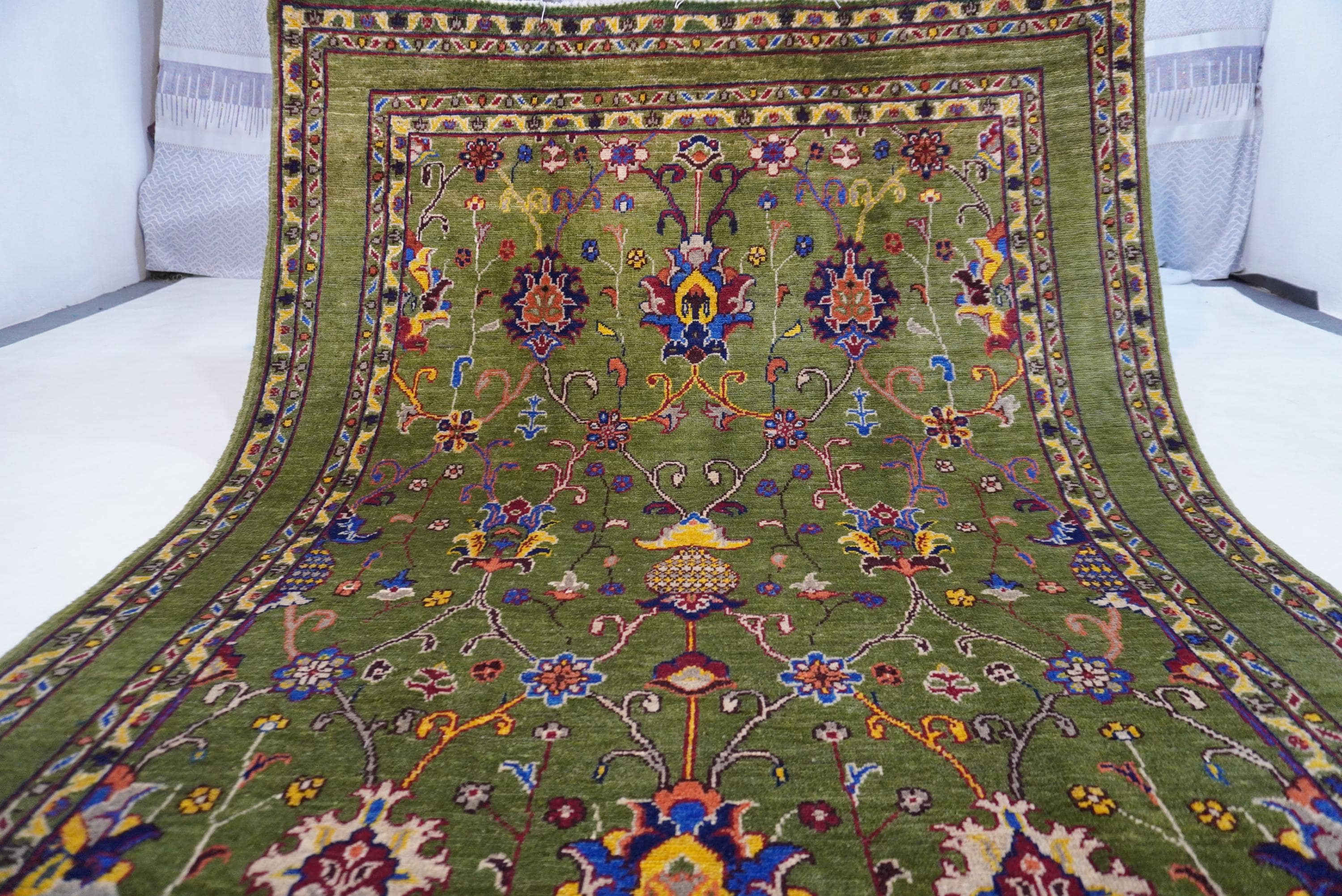 Fern Green Rug/ 5x7 Ft Turkmen Bijdar Sulatni Rug/ Fine