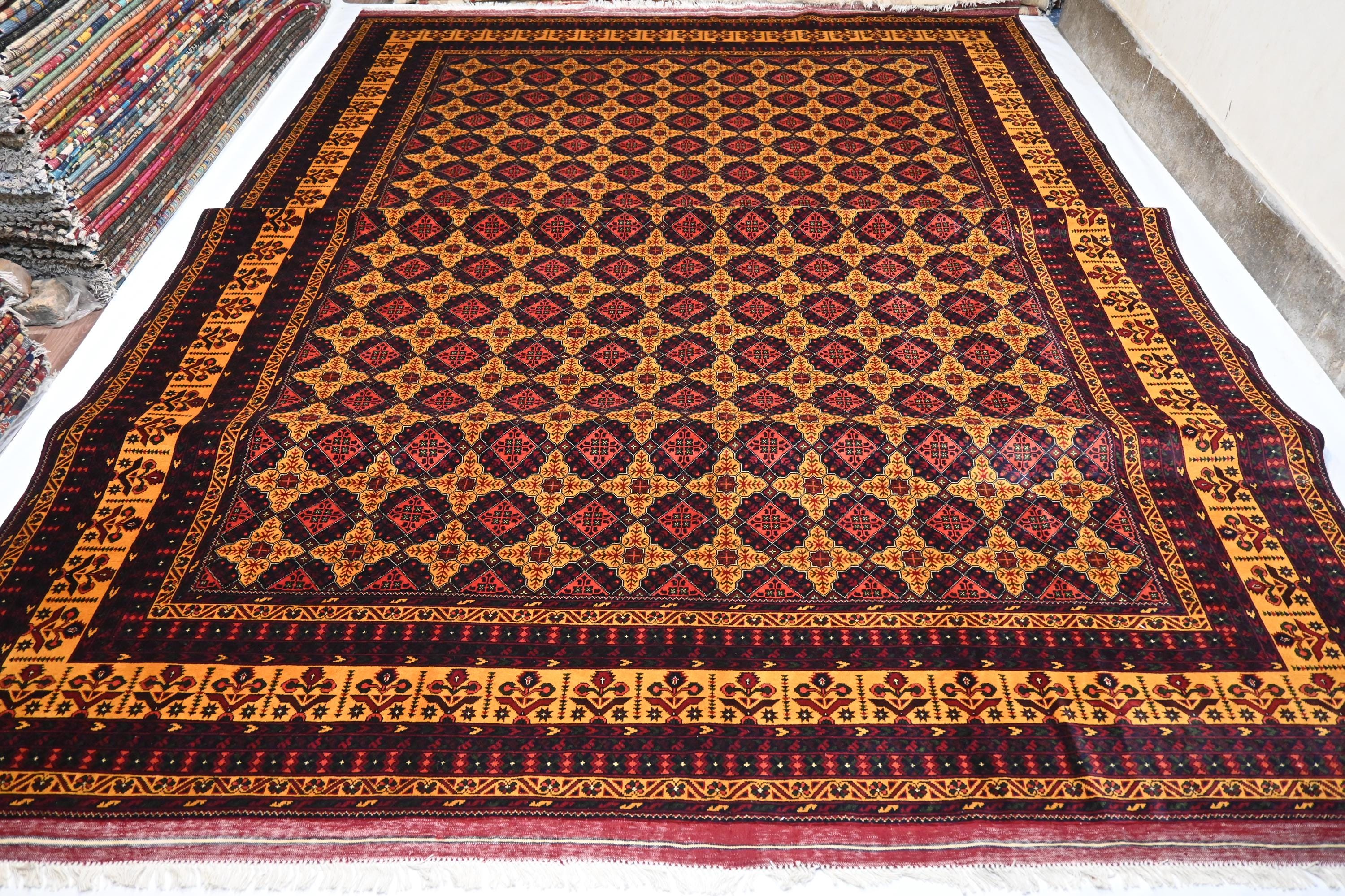 10x18 特大アフガンラグ/トルクメンイエローユースフィラグ/ハンド