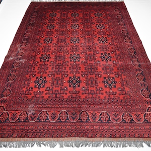 7x10 Vintage Turkmen famous Bukhara Rug/ Afghan Handmade Wool Rug Soft Pile Oriental Rug/ Rug for Bedroom/ Living Room Rug/ Tribal Area rug