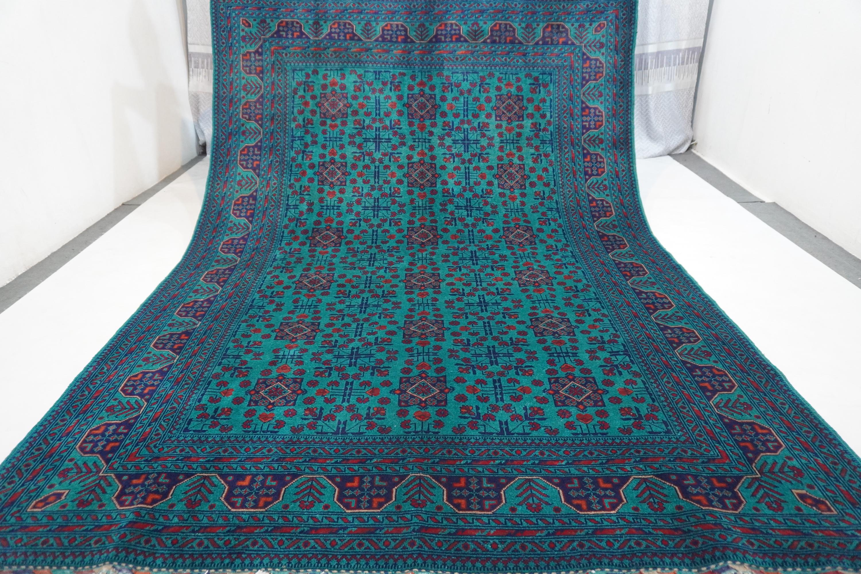 7x10 Large Turquoise Rug/ Handmade Wool Rug/ Tribal Bukhara Rug/ Oriental Rug/ Bedroom Rug/ Living Room Rug/ Rich Colors Rug/ 210x300 cm Rug