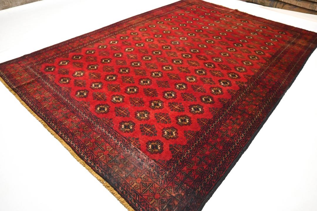 レッドヴィンテージラグ 5'2x7'5 ft トルクメン族のモウリラグ 1950