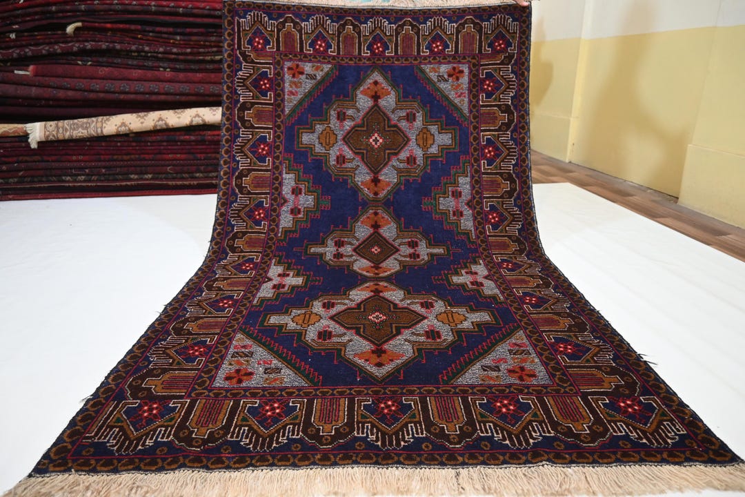 Afghan Vintage Rug 4x7 Handmade Soft Pile Wool Area Rug/ Oriental ...