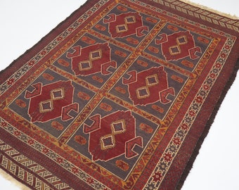 4'5x6 ft Afghan Vintage Sumak Kilim Rug/ Fine quality Handmade Flatweave Rug/ Turkmen Distressed Handwoven Rug 4x6 Oriental Antique Area Rug