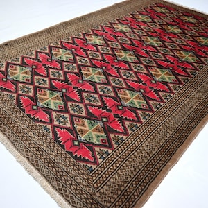 Vintage Baluchi Rug 4x6 Afghan Handmade Wool Rug/ Geometric Antique Rug/ Oriental Rug/ Turkmen Tribal Rug/ Living Room Rug/ Bohemian Rug