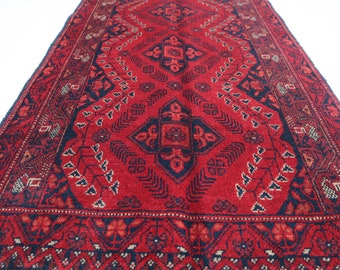 3x4 Vintage Bukhara Rug 2'5x4 ft Authentic Turkmen Khal Muhammdi rug/ Afghan Handmade Wool Area Rug/ Oriental Rug/ Rug for Bedroom/ Office