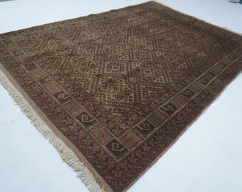 7x5 Vintage Area Rug/ Terracotta Rug/ Afghan Trible Rug/ Handmade Wool Rug/ Turkmen Caucasian Rug/ Oriental Rug/ Soft Pile Fine Rug 150x210