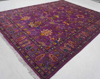 6x8 Purple Bijdar Rug 5'11x7'8" Afghan Hand Knotted Wool Rug/ Oriental Turkmen Area Rug/ Kids Room Rug Living Room Rug- Turkish Oushak Rug