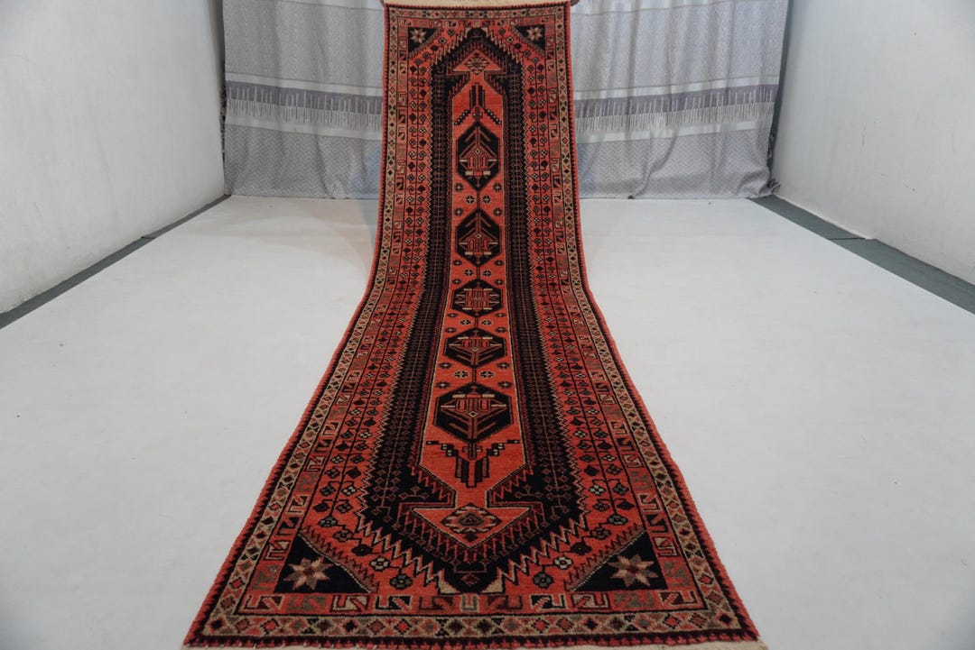 10 Ft Runner Rug/ Caucasian Design Vintage Rug/ Turkmen Tribal Rug ...